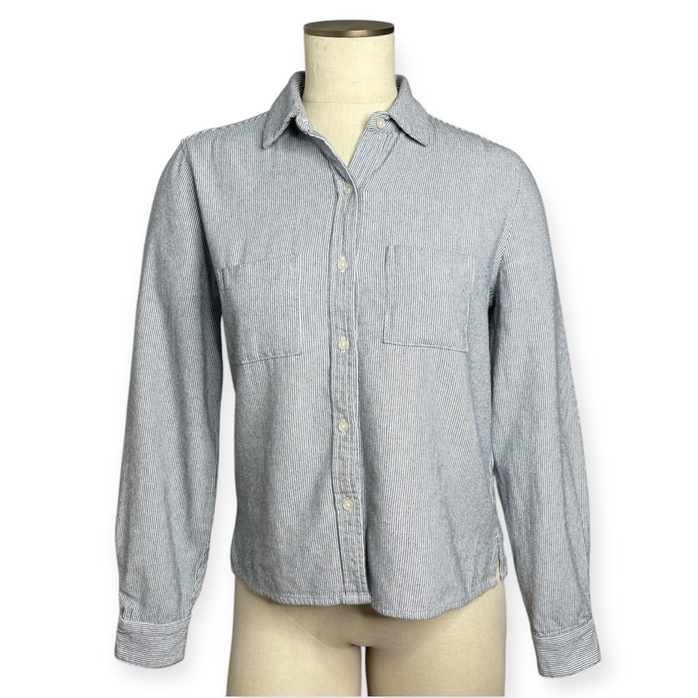 TROVATA BIRDS OF PARADISE ButtonUp Shirt Black Cream Stripe Cotton XS Fisherman